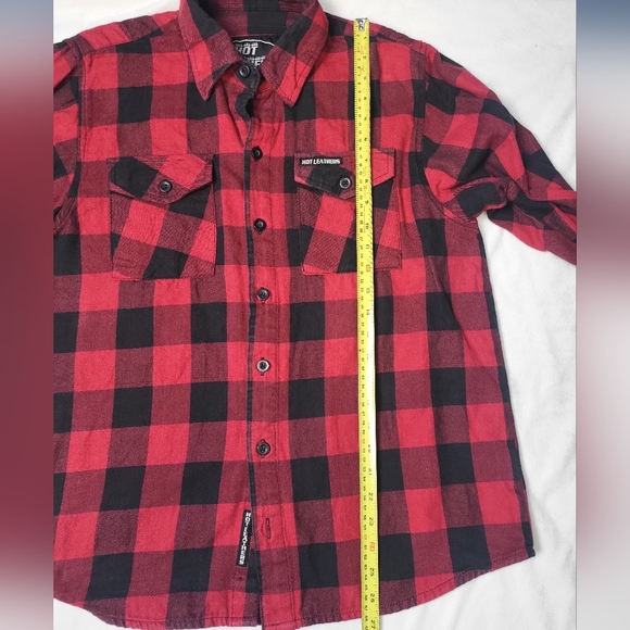 Hot‎ Leathers Men's Flannel Shirt Size Medium Red Black Buffalo Check - Picture 5 of 10